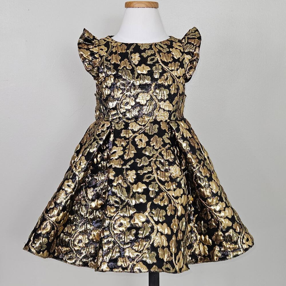 David Charles Girls‎ Occation Jacquard Party Dress Black Gold | Toddler Size 2